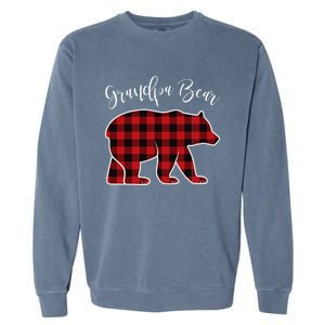 Grandpa Bear Pajama Red Buffalo Xmas Funny Family Christmas Garment-Dyed Sweatshirt