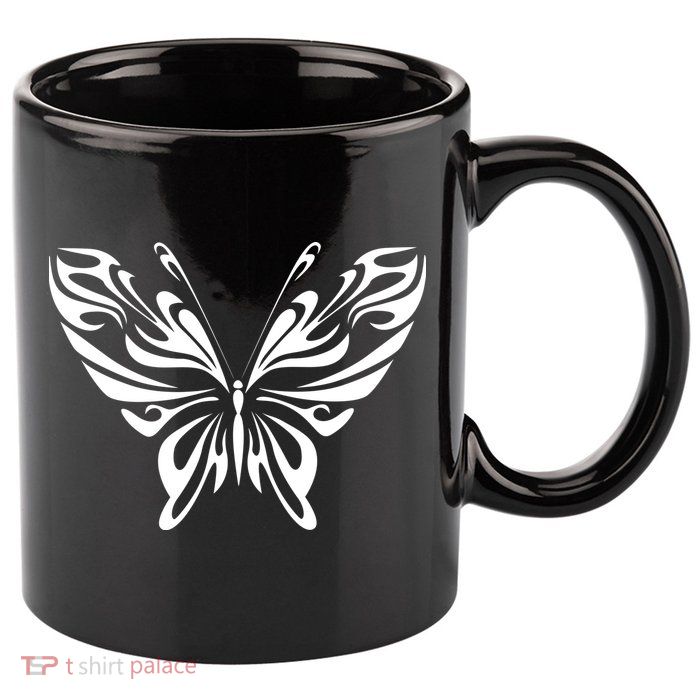 Grunge Butterfly Pattern 11oz C Handle Ceramic Mug