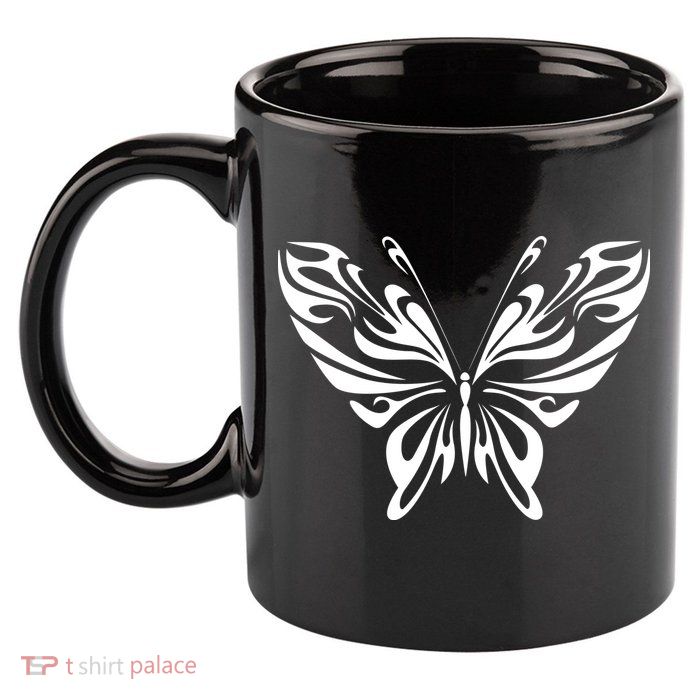 Grunge Butterfly Pattern 11oz C Handle Ceramic Mug