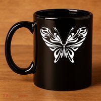 Grunge Butterfly Pattern 11oz C Handle Ceramic Mug