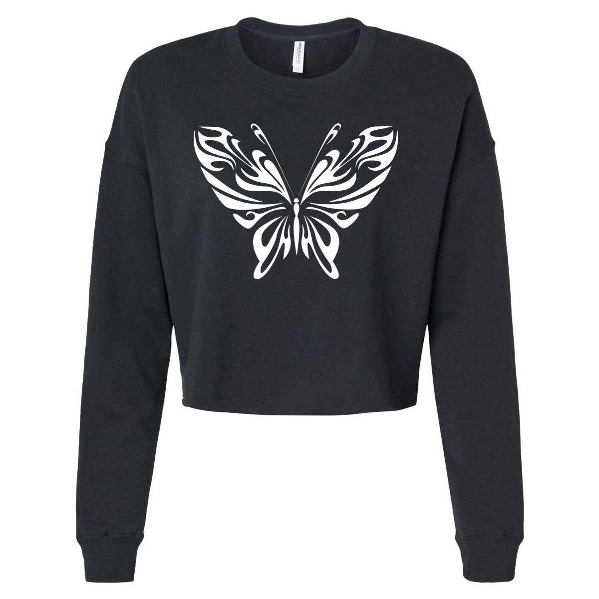 Grunge Butterfly Pattern Cropped Pullover Crew