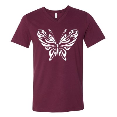Grunge Butterfly Pattern V-Neck T-Shirt
