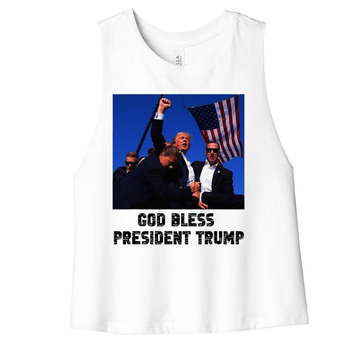 God Bless President Trump 2024 Support Women's Racerback Cropped Tank