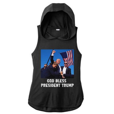 God Bless President Trump 2024 Patriot Ladies PosiCharge Tri-Blend Wicking Draft Hoodie Tank