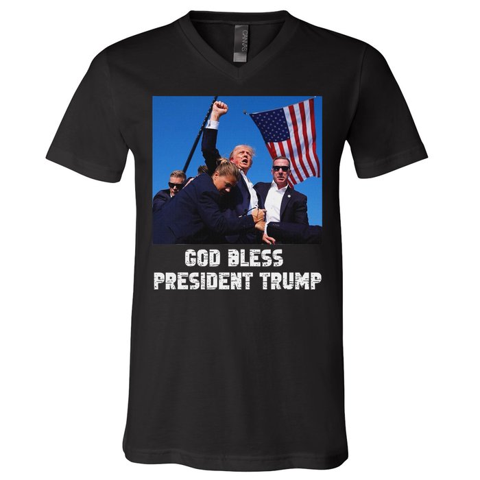 God Bless President Trump 2024 Patriot V-Neck T-Shirt