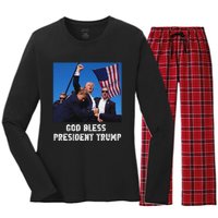 God Bless President Trump 2024 Patriot Women's Long Sleeve Flannel Pajama Set 