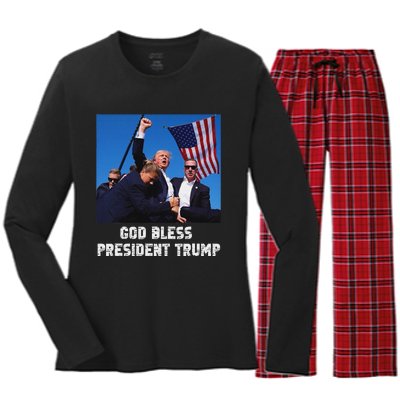 God Bless President Trump 2024 Patriot Women's Long Sleeve Flannel Pajama Set 