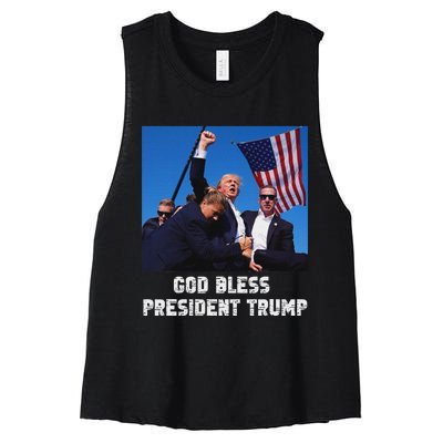 God Bless President Trump 2024 Patriot Women's Racerback Cropped Tank