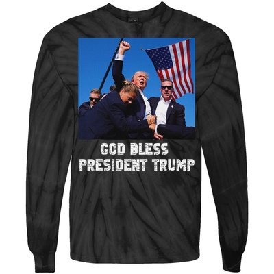 God Bless President Trump 2024 Patriot Tie-Dye Long Sleeve Shirt