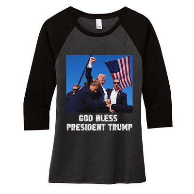 God Bless President Trump 2024 Patriot Women's Tri-Blend 3/4-Sleeve Raglan Shirt