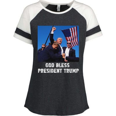 God Bless President Trump 2024 Patriot Enza Ladies Jersey Colorblock Tee