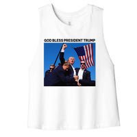 God Bless President Trump Shooting At Donald Trump Rally Women's Racerback Cropped Tank