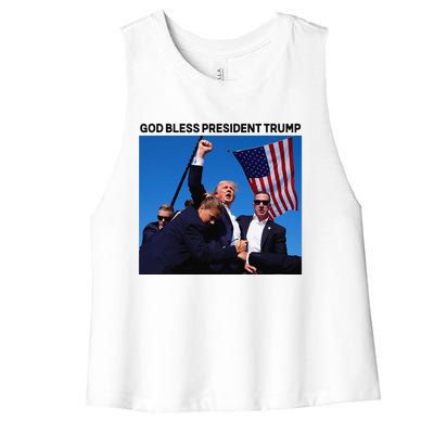 God Bless President Trump Shooting At Donald Trump Rally Women's Racerback Cropped Tank