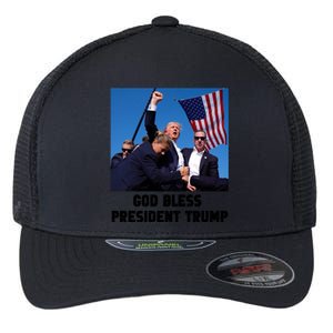 God Bless President Trump Donald Trump 2024 Flexfit Unipanel Trucker Cap