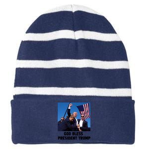 God Bless President Trump Donald Trump 2024 Striped Beanie with Solid Band