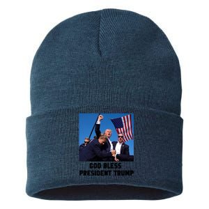 God Bless President Trump Donald Trump 2024 Sustainable Knit Beanie