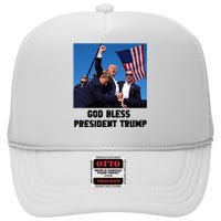 God Bless President Trump Donald Trump 2024 High Crown Mesh Back Trucker Hat