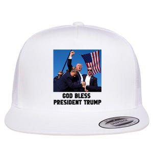 God Bless President Trump Donald Trump 2024 Flat Bill Trucker Hat