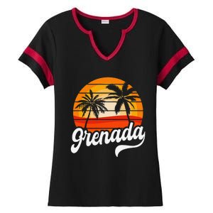 Grenada Beach Palm Tree Grenadian Vacation Ladies Halftime Notch Neck Tee