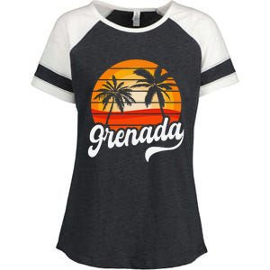 Grenada Beach Palm Tree Grenadian Vacation Enza Ladies Jersey Colorblock Tee