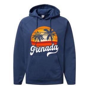 Grenada Beach Palm Tree Grenadian Vacation Performance Fleece Hoodie