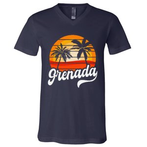 Grenada Beach Palm Tree Grenadian Vacation V-Neck T-Shirt