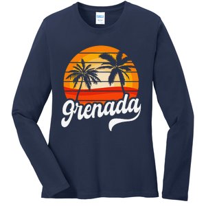 Grenada Beach Palm Tree Grenadian Vacation Ladies Long Sleeve Shirt