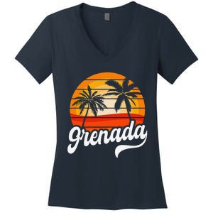 Grenada Beach Palm Tree Grenadian Vacation Women's V-Neck T-Shirt