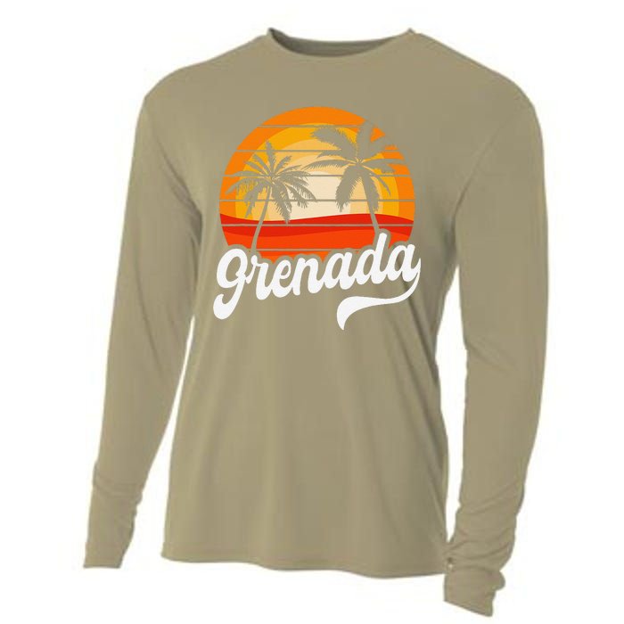 Grenada Beach Palm Tree Grenadian Vacation Cooling Performance Long Sleeve Crew