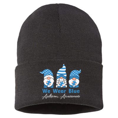 Gnomes Blue Puzzle Autism Awareness Graphics Gift Sustainable Knit Beanie