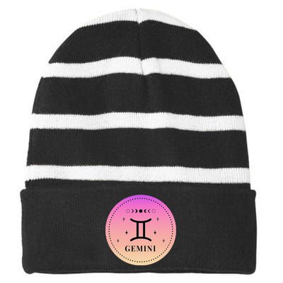 Gemini Birthday Present Wo Zodiac Sign Gemini Striped Beanie with Solid Band