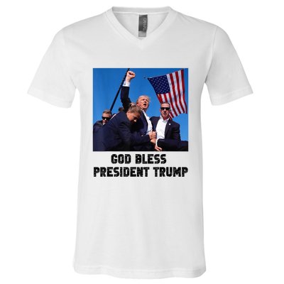 God Bless President Trump Donald Trump 2024 Trump Rally Pa V-Neck T-Shirt