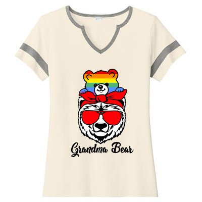 Grandma Bear Proud Grandma Flag Lgbt Pride Mothers Day Gift Ladies Halftime Notch Neck Tee