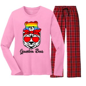 Grandma Bear Proud Grandma Flag Lgbt Pride Mothers Day Gift Women's Long Sleeve Flannel Pajama Set 