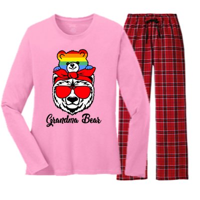 Grandma Bear Proud Grandma Flag Lgbt Pride Mothers Day Gift Women's Long Sleeve Flannel Pajama Set 