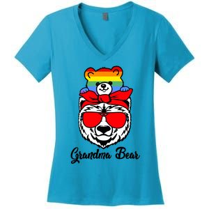 Grandma Bear Proud Grandma Flag Lgbt Pride Mothers Day Gift Women's V-Neck T-Shirt