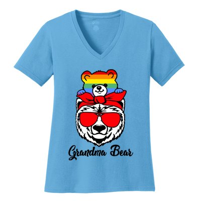 Grandma Bear Proud Grandma Flag Lgbt Pride Mothers Day Gift Women's V-Neck T-Shirt