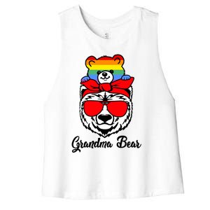 Grandma Bear Proud Grandma Flag Lgbt Pride Mothers Day Gift Women's Racerback Cropped Tank