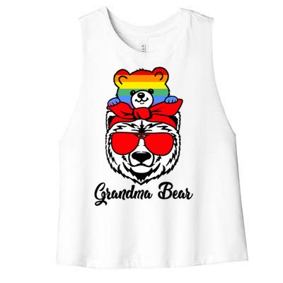 Grandma Bear Proud Grandma Flag Lgbt Pride Mothers Day Gift Women's Racerback Cropped Tank