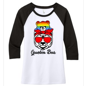 Grandma Bear Proud Grandma Flag Lgbt Pride Mothers Day Gift Women's Tri-Blend 3/4-Sleeve Raglan Shirt