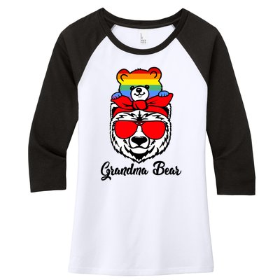 Grandma Bear Proud Grandma Flag Lgbt Pride Mothers Day Gift Women's Tri-Blend 3/4-Sleeve Raglan Shirt