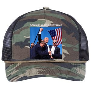 God Bless President Trump Shooting At Donald Trump Rally 2024 Retro Rope Trucker Hat Cap