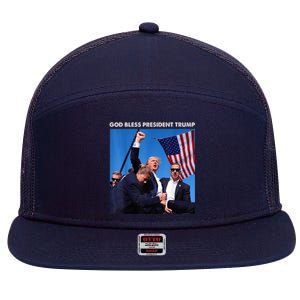 God Bless President Trump Shooting At Donald Trump Rally 2024 7 Panel Mesh Trucker Snapback Hat