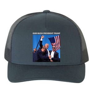 God Bless President Trump Shooting At Donald Trump Rally 2024 Yupoong Adult 5-Panel Trucker Hat