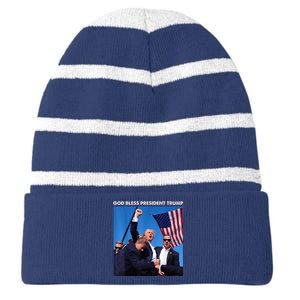 God Bless President Trump Shooting At Donald Trump Rally 2024 Striped Beanie with Solid Band