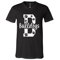 Go Bulldogs Pawprint School Mascot Spirit Football V-Neck T-Shirt