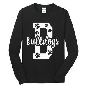 Go Bulldogs Pawprint School Mascot Spirit Football Tall Long Sleeve T-Shirt