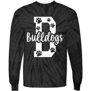 Go Bulldogs Pawprint School Mascot Spirit Football Tie-Dye Long Sleeve Shirt