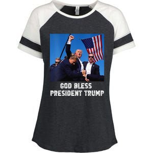 God Bless President Trump Donald Trump 2024 Enza Ladies Jersey Colorblock Tee