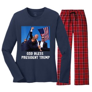 God Bless President Trump Donald Trump 2024 Women's Long Sleeve Flannel Pajama Set 